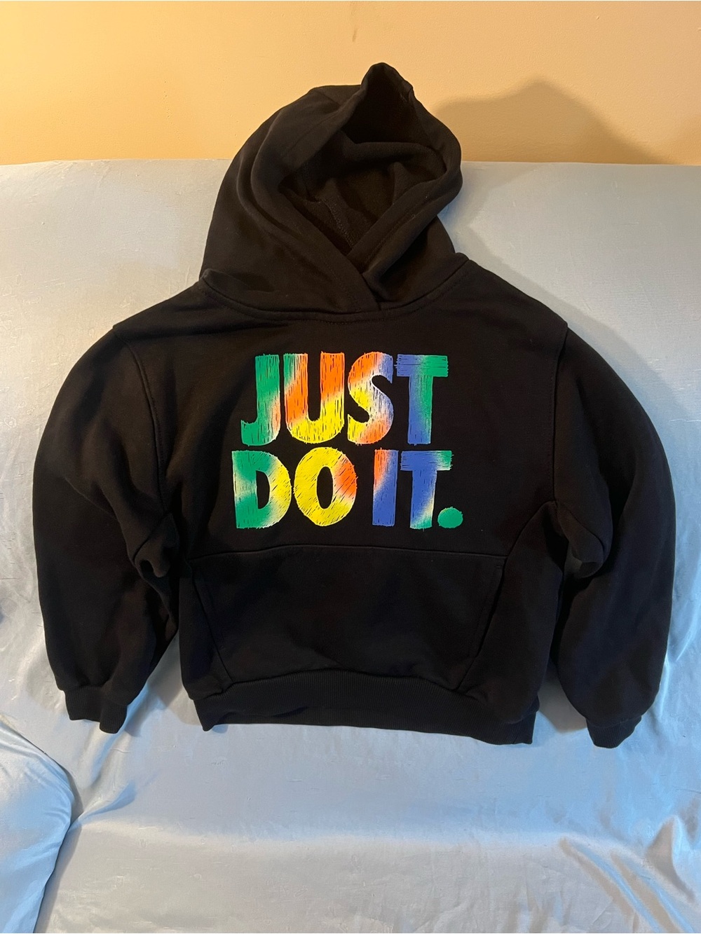Nike Black Kids Hoodie with Multicolor JUST DO IT. Graphic